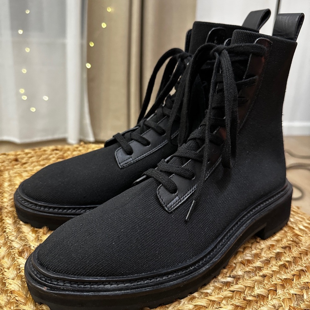 Loeffler Randall Combat Boots- Black Canvas & Leather Size 37